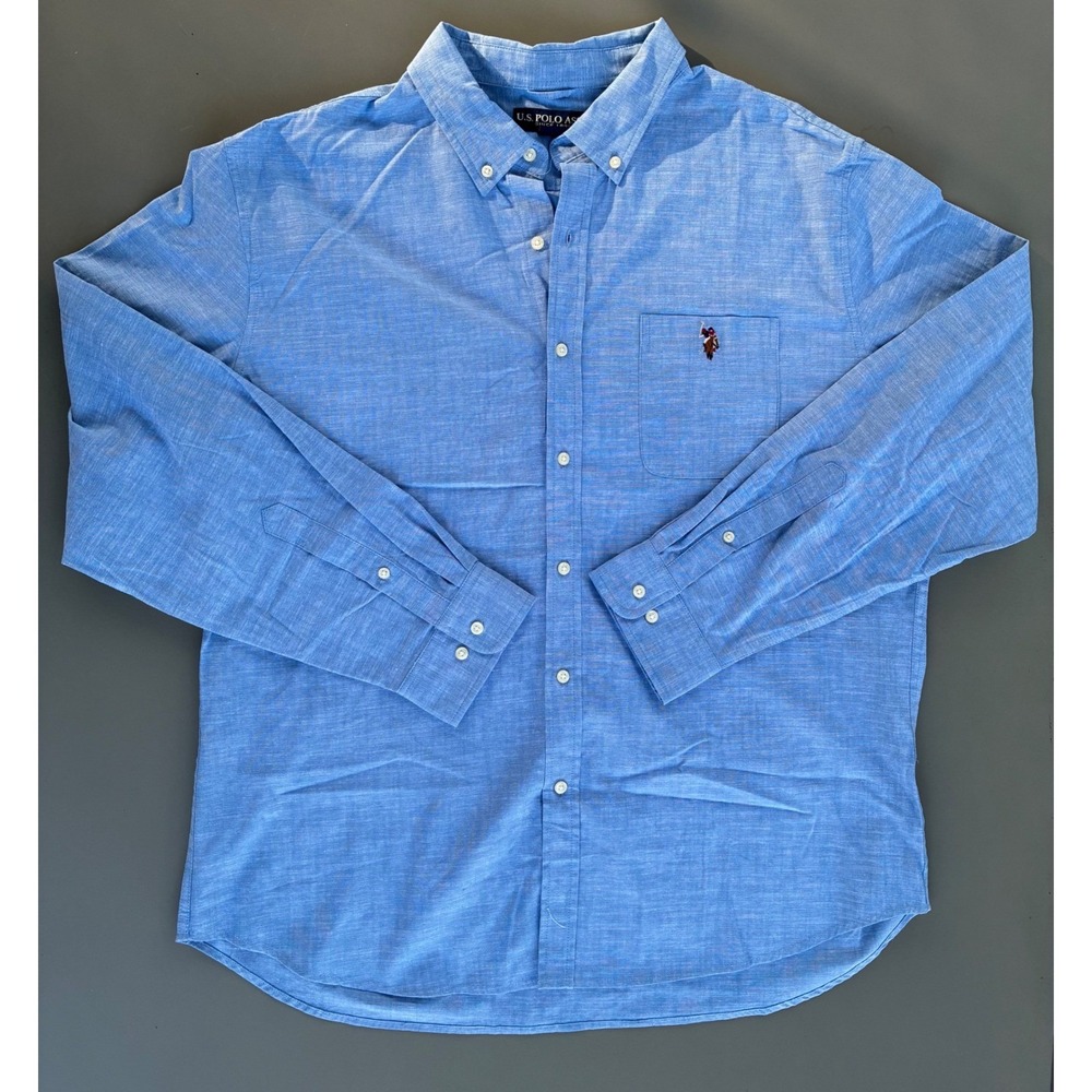 US Polo Assn XXL Blue Cotton Long Sleeve Button Down Shirt Chambray Heritage